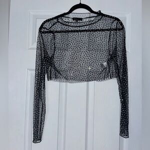 Kylie Long Sleeve Embellished Rhinestone Crop Top